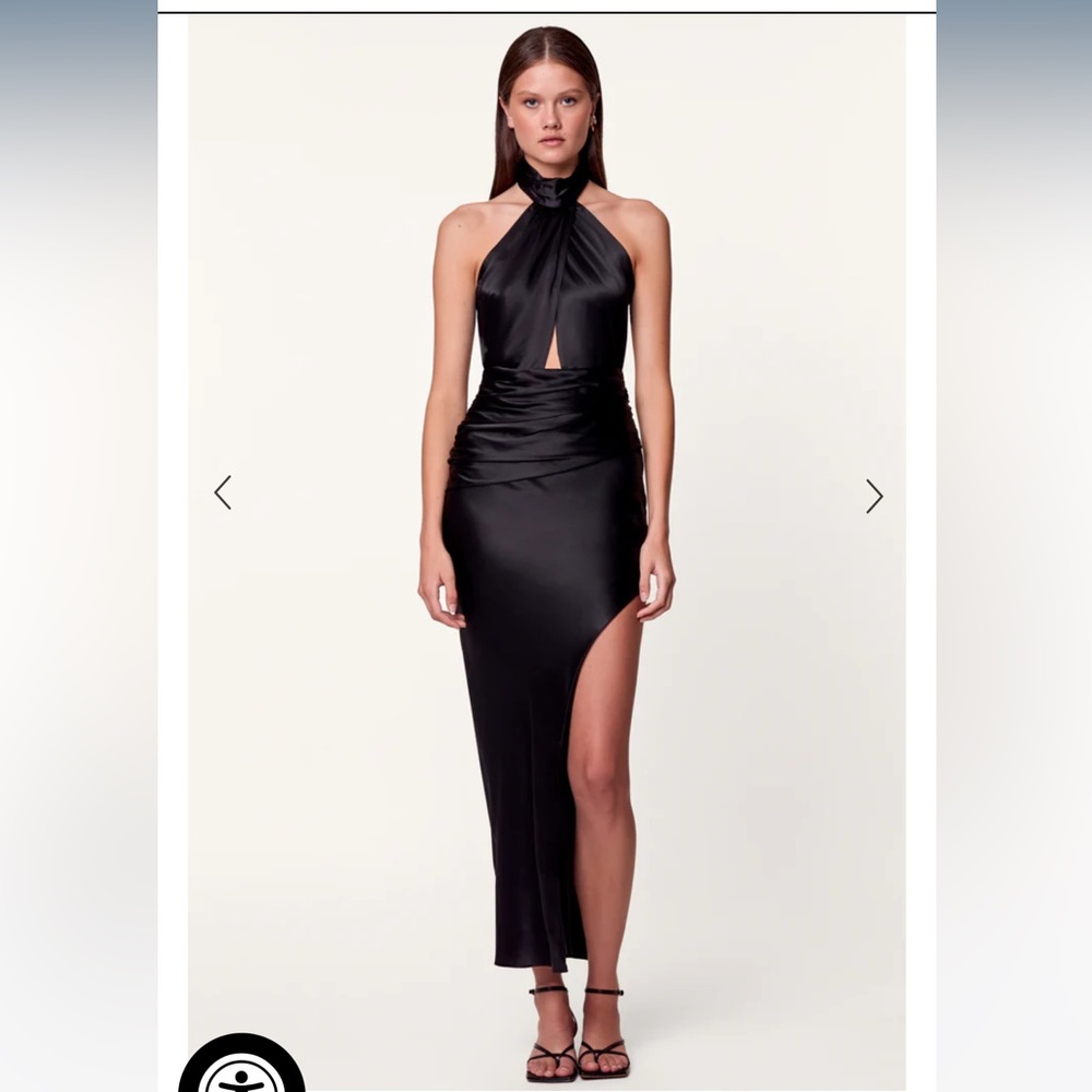NICHOLAS Black Silk Catalina Halter Cut Out Asymmetrical Gown